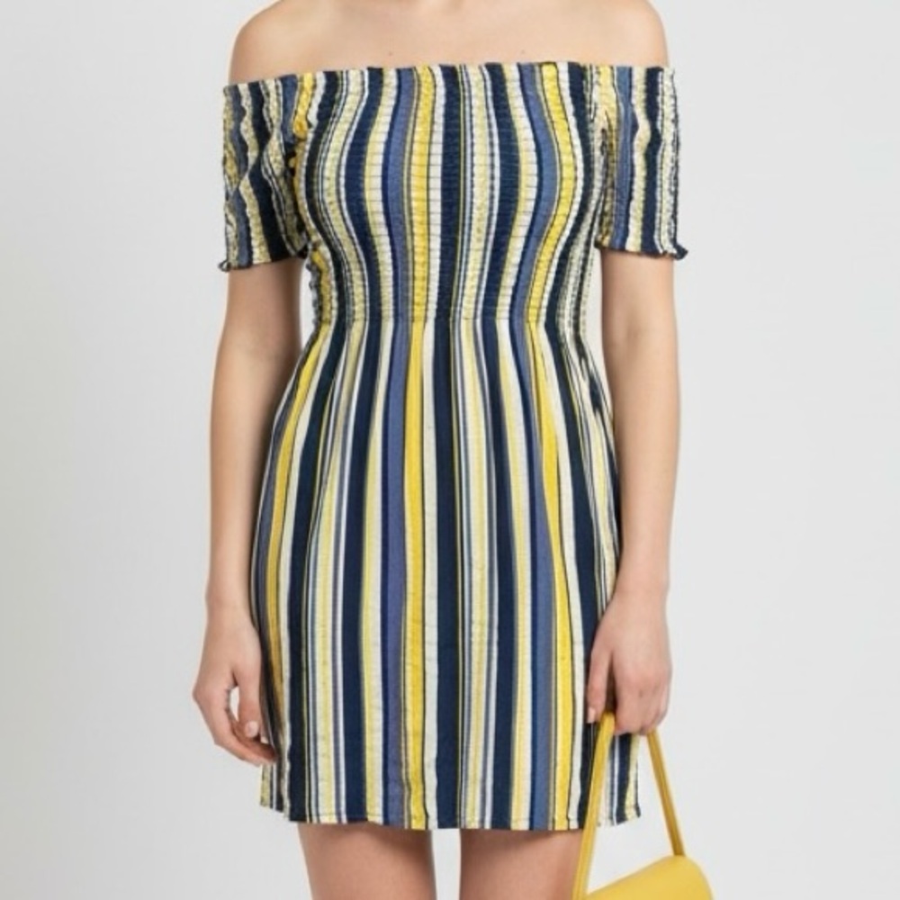 Blue White & Yellow Striped Dress